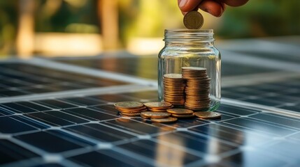 Hand saving money on solar panel