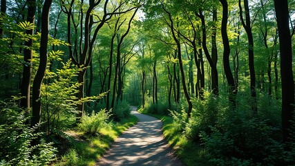 Fototapeta premium Lush Hiking Trail Through Flourishing Forest