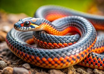 Obraz premium Defensive Coil of a Ring-Necked Snake - Close-Up Wildlife Photography