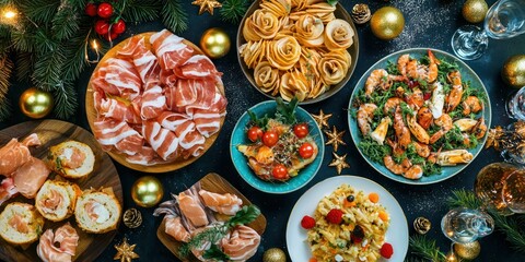 Family celebration for New Year 2024 with decorations and festive food