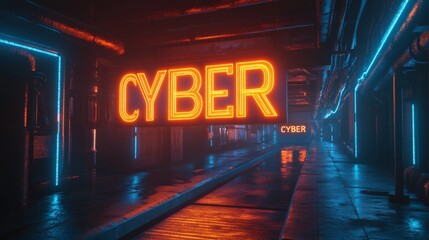 Glowing Cyber Typography in Futuristic Setting