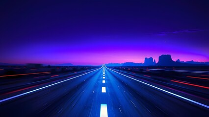 Obraz premium A surreal interpretation of a highway, where neon lights create a dreamlike atmosphere.