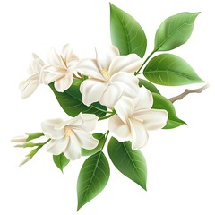 White jasmine flowers isolated on white background.