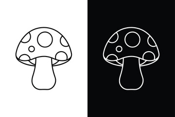Flat Line Mushroom Icon. Simple Vector for Black and White Designs