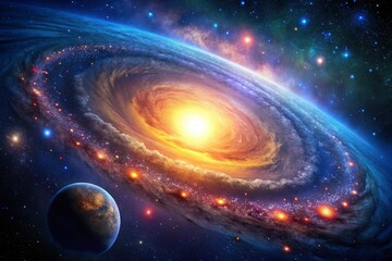 Obraz premium Deep space, starry night: AI paints a cosmic masterpiece of swirling galaxies.