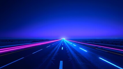 A futuristic dreamscape unfolds on a neon-lit highway, where the road itself seems to glow with energy.