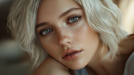 Fototapeta premium Attractive Blonde Beauty in 16K Resolution Ultra Photo