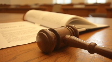 Close-up of a gavel resting on a wooden desk with legal documents, symbolizing law changes and judicial decisions in the legal system.
