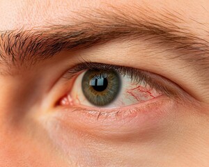 Fototapeta premium Detailed View of a Man’s Eye with Redness and Signs of Irritation