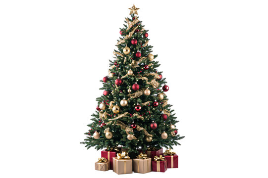 Beautifully Decorated Christmas Tree with Red and Gold Ornaments and Gifts - Powered by Adobe
