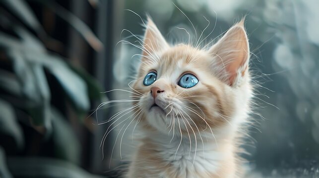 An adorable kitten with soft fur and curious blue eyes