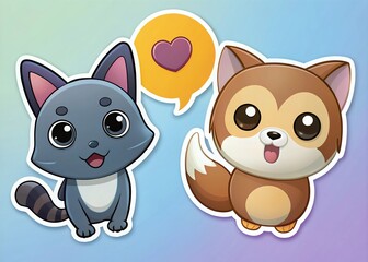 Fototapeta premium cat and dog Cartoon puppies and doggy pet. Funny friendly animals characters. Happy corgi, doberman, dalmatian, pug, dachshund. Flat puppy vector set