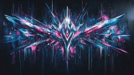 Naklejka premium A vibrant, abstract digital artwork featuring sharp, crystalline shapes and dynamic colors.