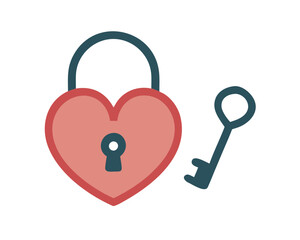 Heart Lock and Key Icon,A minimalist illustration of a heart-shaped lock with a key