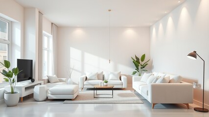 Fototapeta premium Pastel Modern Living Room Mockup - 3D Render