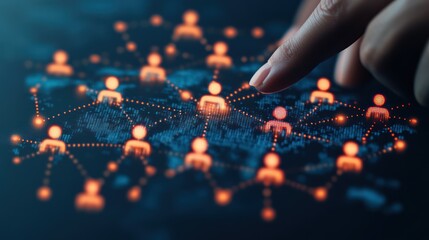 Global network connection, finger tap, digital map, data visualization, business use