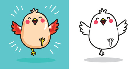 small fat bird cartoon illustration happy for design element or coloring book