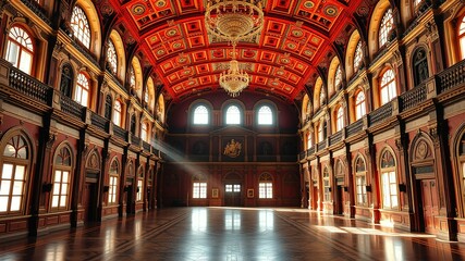 Obraz premium Royal Riding Hall Buda Castle Budapest Hungary AI Photo, Majestic Interior, Sunlight, Architectural Beauty, Stunning Colors, High Resolution