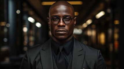 Fototapeta premium Portrait of a Confident Man in a Black Suit