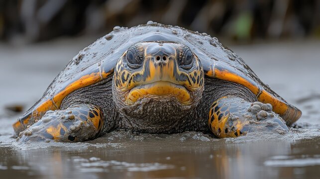 Mud Turtle Facing Forward in Marsh