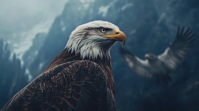 bald eagel on usa flag