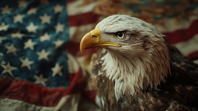 bald eagel on usa flag