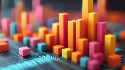 Fototapeta premium A vibrant, abstract visualization of bar graphs in various colors, representing data analysis and statistical insights.