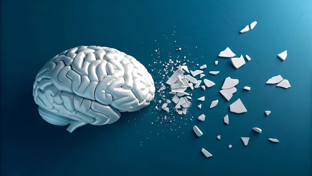 Fragmented Human Brain Exploding, Mental Health Metaphor V3