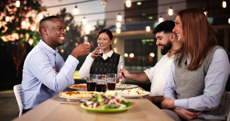 Evening Dinner Outdoors At Patio. Food Party