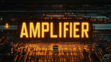 Brightly Glowing Amplifier on a Cyber Grid Background