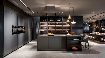 Modern minimalist gray Kitchen interior design, AI generated image