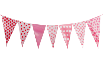 Colorful pink bunting featuring a mix of polka dots and patterns, ideal for festive celebrations.