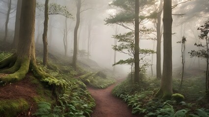 Discover the allure of a fog-filled woodland, where secret trails invite exploration and wonder.
