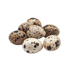 A cluster of speckled quail eggs, showcasing their unique patterns and colors.