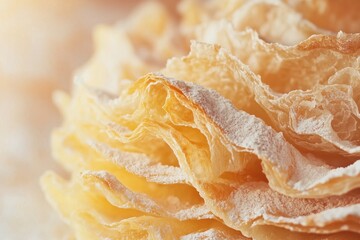 Close-up of a golden brown croissant with layers.