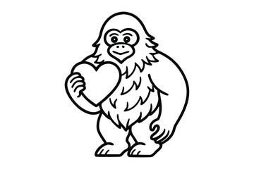 Line art of a bigfoot holding a heart illustration.eps