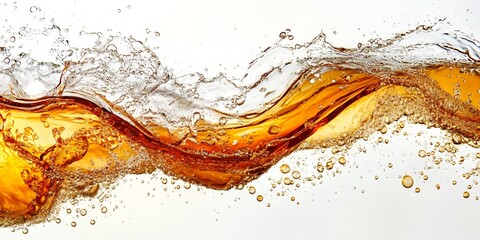Obraz premium Amber Liquid Splash Bubbles Wave Refreshing Drink Beverage Texture