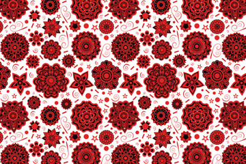 Red flowers mandala abstract seamless repeat pattern