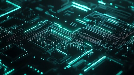 Fototapeta premium Abstract Teal Circuit Board Glowing Lines Design
