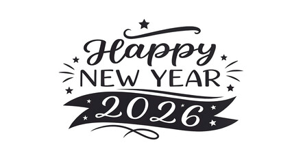 Fototapeta premium Happy New Year 2026 Black Vector Brush Calligraphy on a Transparent Background