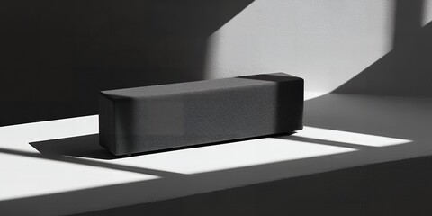 Modern Black Soundbar Speaker on White Surface Minimalist Home Audio