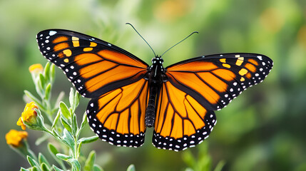 Fototapeta premium A butterfly flying gracefully in a vibrant garden full of colorful flowers
