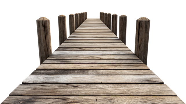 Wooden pier isolated on white background. Suitable for marketing or business purposes. PNG file