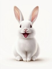 Obraz premium cute animal pet rabbit or bunny white color smiling and laughing isolated with copy space for easter background