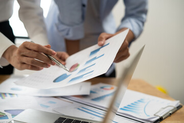 Business accountant working audit inspect calculating expense annual financial report balance sheet...
