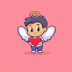 Obraz premium Cute Cartoon Cupid with Heart on Pink Background for Cheerful Valentine's Day Theme