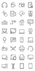 Devices set of web icons in line style. Electronic devices and gadgets icons for web and mobile app. Smart devices, technology, computer monitor, smartphone