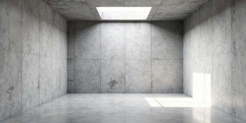 Empty concrete room with overhead and side lighting, showcasing a minimalist architectural design ideal for showcasing products or design concepts.