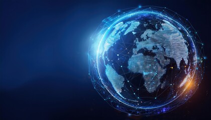 Obraz premium Intricate Globe Depicting Global Connectivity Through Vibrant Network of Lines and Dots Symbolizing Technology and Communication in Modern Society