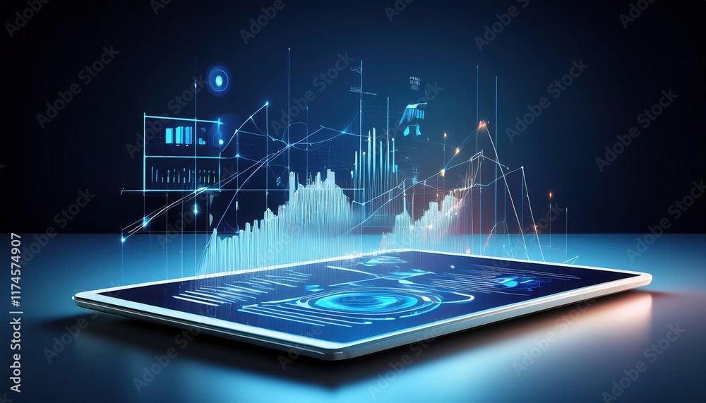 Poster sleek tablet displaying innovative digital interface with vibrant graphics and user-friendly design 